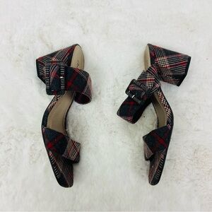 Amelia grace black & red Plaid preppy buckle Block Heel Sandals size 9.5